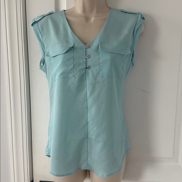 New York & Company Tops - New York & Company Light Blue Blouse with Button Detail